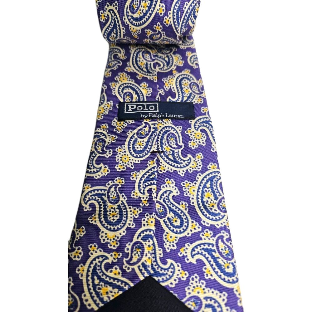 Polo Ralph Lauren Paisley Silk Tie Purple Blue Yellow Handmade Italy Necktie